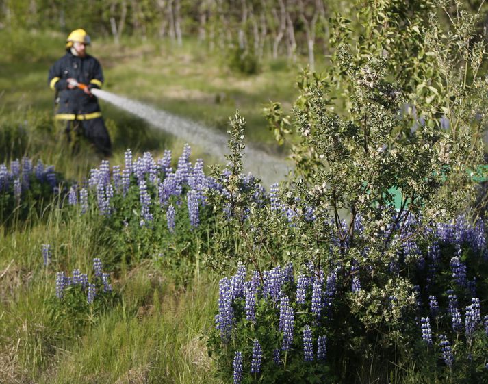 Frá æfingu slökkviliðs Borgarbyggðar í Skorradal á föstudagskvöld.