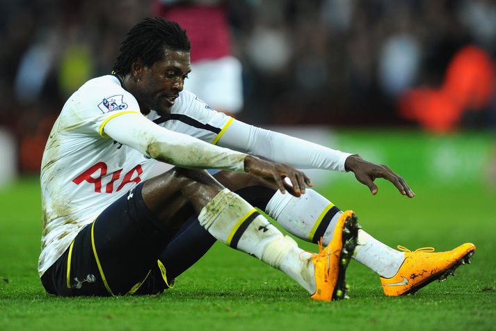 Adebayor í einum af fáu leikjum sínum fyrir Tottenham á síðasta tímabili.