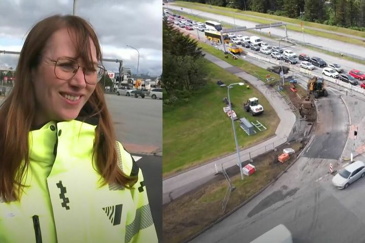 Katrín hvetur ökumenn til að hægja á sér þegar ekið er nærri framkvæmdunum.