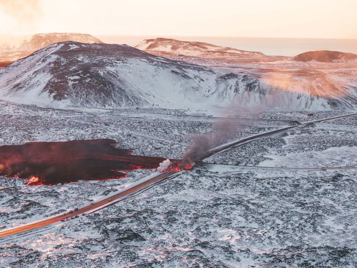 Frá hraunrennsli úr síðasta eldgosi við Grindavík. 