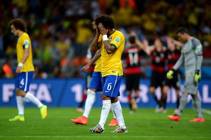 Marcelo í öngum sínum eftir 7-1 tap Brasilíu fyrir Þýskalandi á heimsmeistaramótinu fyrir fjórum árum. Nordicphotos/Getty