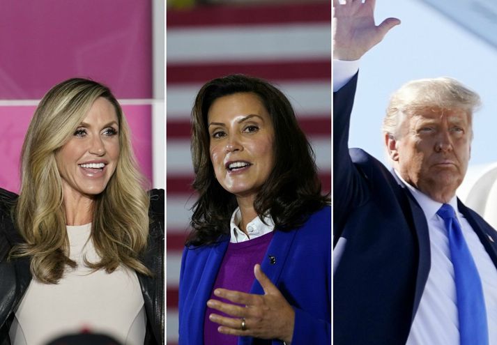 Lara Trump, Gretchen Whitmer og Donald Trump.