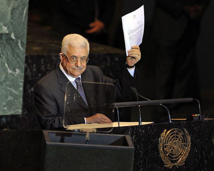 Mahmoud Abbas í ræðustól á allsherjarþingi Sameinuðu þjóðanna, stuttu áður en Benjamín Netanjahú steig í sama ræðustól.nordicphotos/AFP