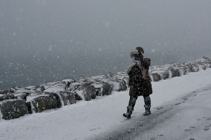 Í dag verður hægur vindur og sums staðar dálítil él,