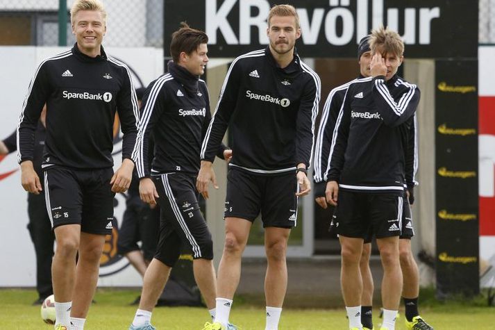 Alexander Söderlund, fyrrv. framherji FH, og Hólmar Örn Eyjólfsson, á æfingu Rosenborg í gærkvöldi.