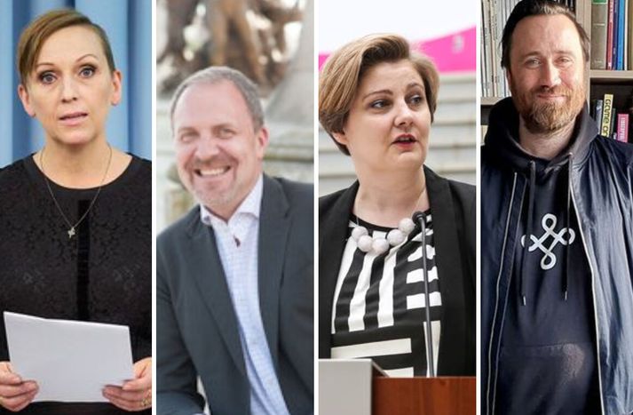 Það er fjölbreyttur hópur sem sótti um embætti skrifstofustjóra. Frá vinstri er Unnur Brá Konráðsdóttir fyrrverandi þingmaður, Kristján Andri Stefánsson sendiherra, Kristrún Heimisdóttir, lektor og Hörður Ágústsson sem margir tengja við verslunina Macland. 