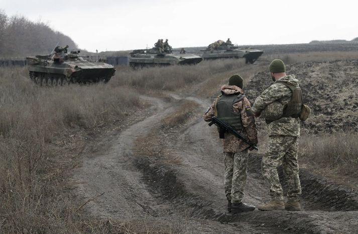 Úkraínskir hermenn í Donbas hafa átt í átökum við Rússa og aðskilnaðarsinna í átta ár. Þeir eru sagir vel þjálfaðir og reynslumiklir. Þessi mynd var tekin árið 2019 en lítið er um blaðaljósmyndara á svæðinu þessa dagana