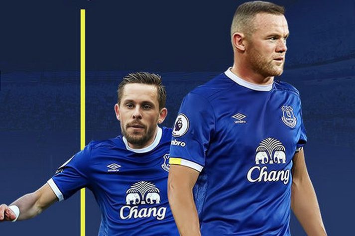 Gylfi Þór Sigurðsson og Wayne Rooney í búningi Everton.