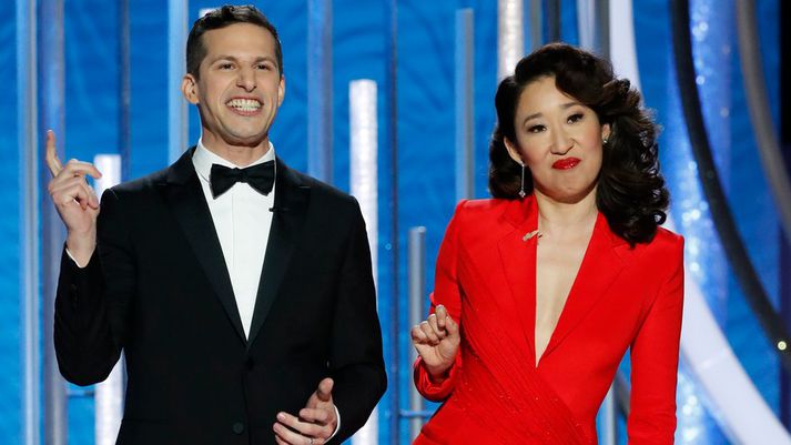 Andy Samberg og Sandra Oh voru frábær í nótt.