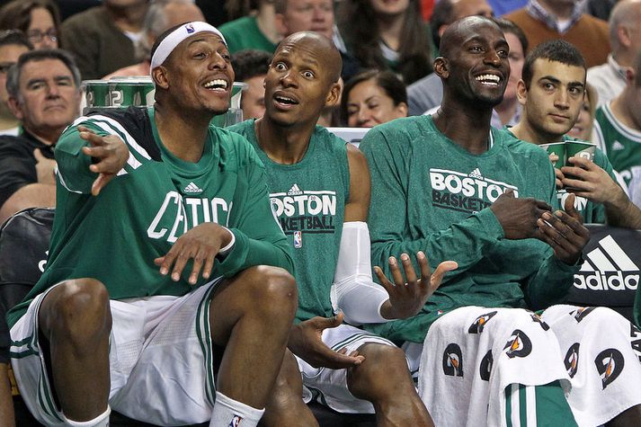 Ray Allen með Paul Pierce og Kevin Garnett meðan allt lék í lyndi.