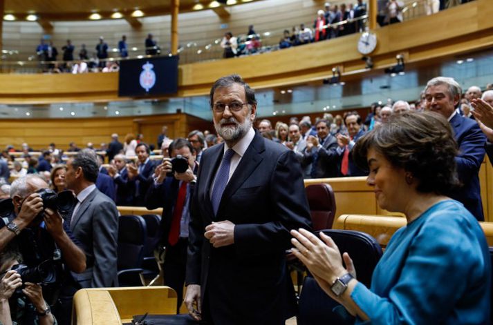 Mariano Rajoy, forsætisráðherra Spánar, flutti ræðu í sal öldungadeildar Spánarþings í morgun.
