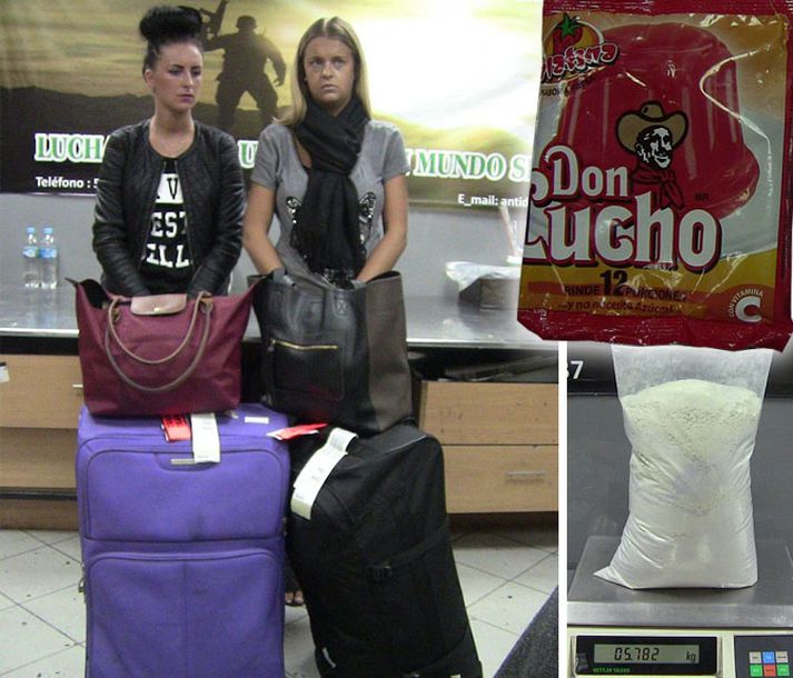 Michaella McCollum Connolly, 20 ára, og Melissa Reid, 19 ára, voru handteknar á flugvellinum í Lima, höfuðborg Perú, með kókaínið á þriðjudaginn var.