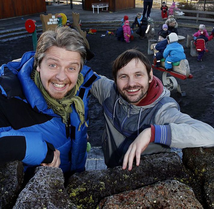 búnir að semja leikrit Haraldur Freyr og Heiðar Örn hafa samið Pollapönks-leikrit. fréttablaðið/gva