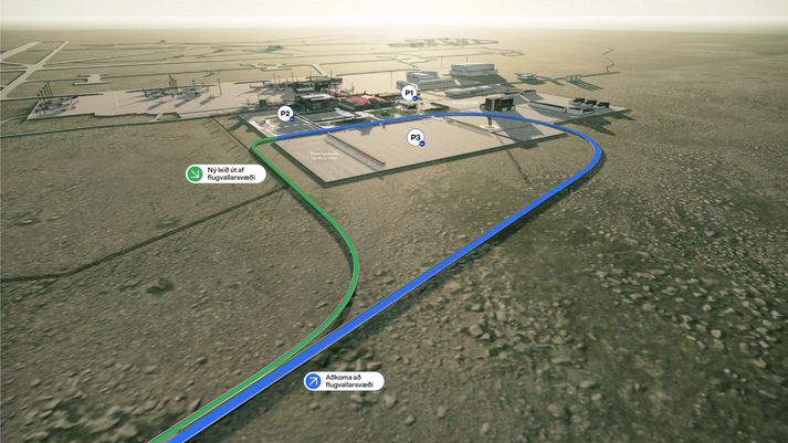 Með þessum nýja vegi eða vegbúti skapast hringtenging frá flugstöðvarbyggingunni.