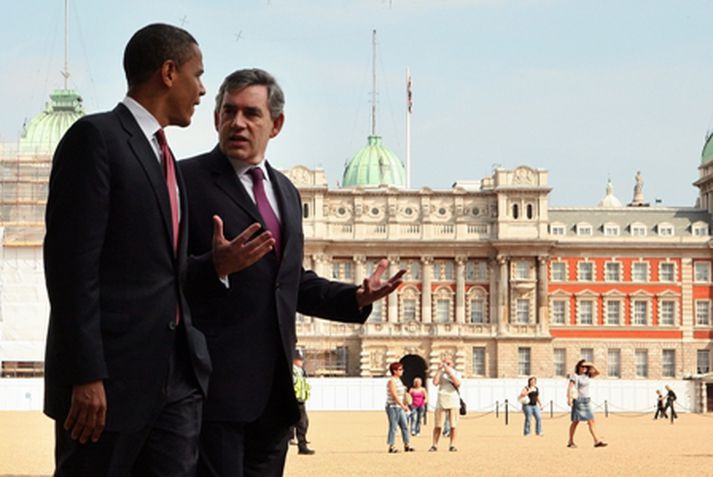 Obama með Gordon Brown, forsætisráðherra Bretlands, fyrir helgi. MYND/AFP