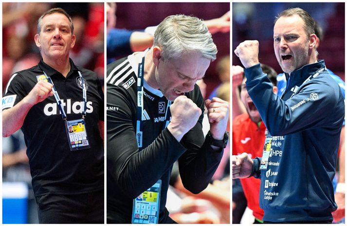 Alfreð Gíslason, Snorri Steinn Guðjónsson og Dagur Sigurðsson eru allir komnir með landsliðin sín alla leið í undanúrslit á Evrópumótinu í handbolta.