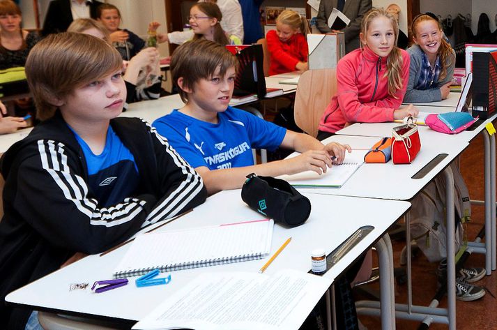Áhugasamir grunnskólanemendur að störfum. 