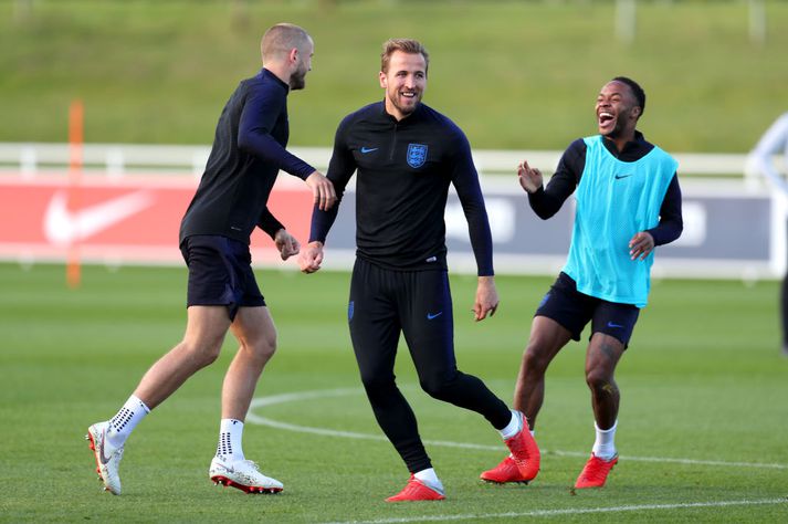 Eric Dier, Harry Kane og Raheem Sterling á æfingu enska landsliðsins