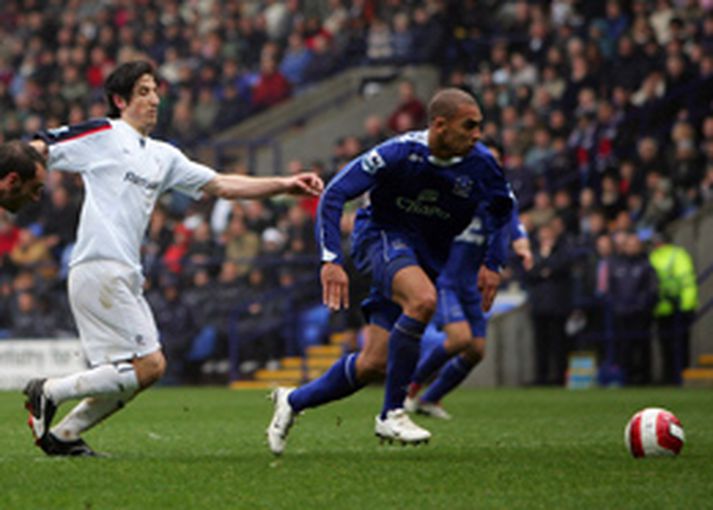 James Vaughan var í sviðsljósinu í leik Everton og Bolton í dag.
