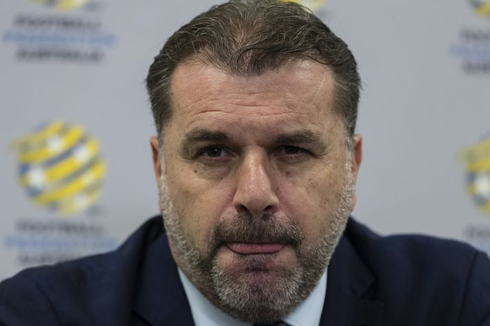 Ange Postecoglou táraðist á blaðamannafundinum.