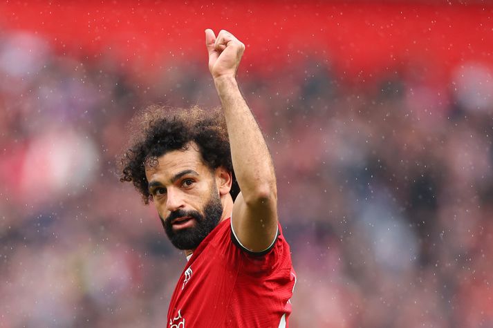 Mohamed Salah skoraði tvö mörk gegn Everton.