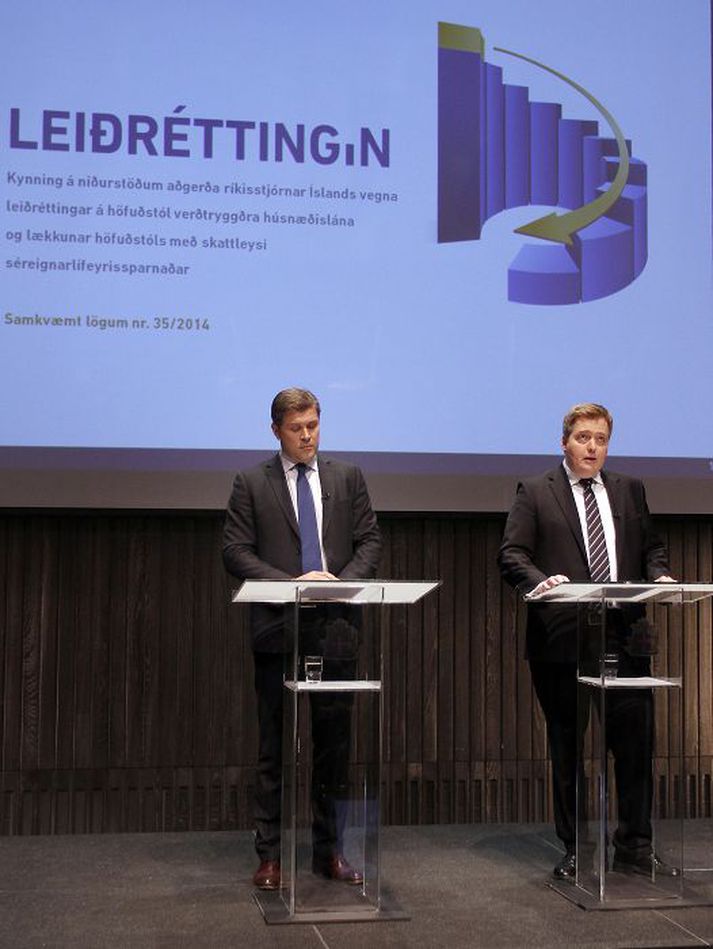 Bjarni Benediktsson og Sigmundur Davíð Gunnlaugsson kynntu leiðréttinguna í Hörpu í nóvember. 