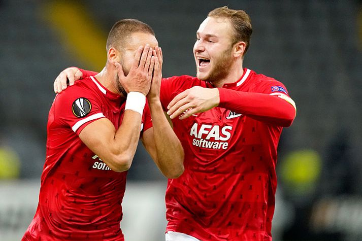 AZ Alkmaar fagnar marki í dag.