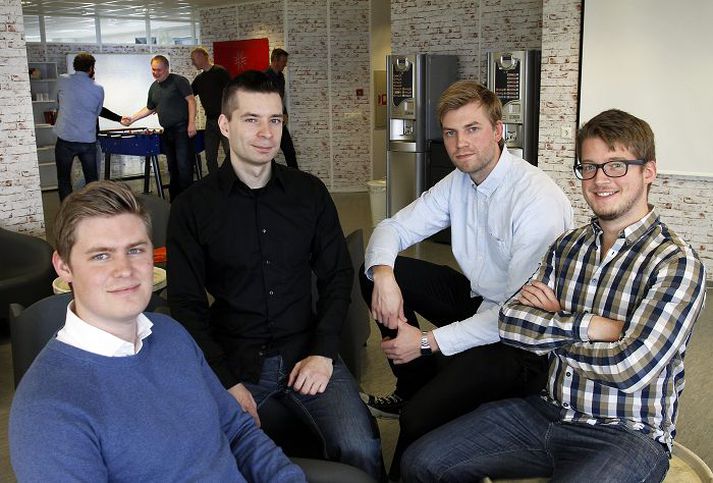 leysa vandann Hér eru þeir Arnar Jónsson, Gunnar Helgi Gunnsteinsson, Jón Dal Kristbjörnsson og Trausti Sæmundsson hafa unnið að smíði nýs greiðsluapps sem kallast Sway.