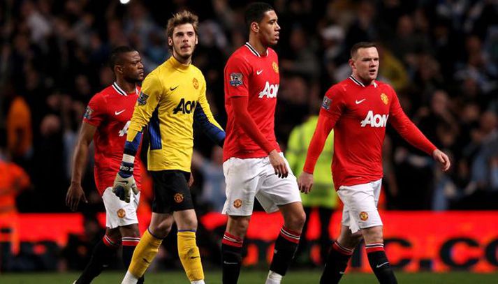 Smalling og félagar eftir 1-0 tapið gegn Man. City á vormánuðum.