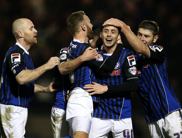 Leikmenn Rochdale í leiknum gegn Leeds í gær.
