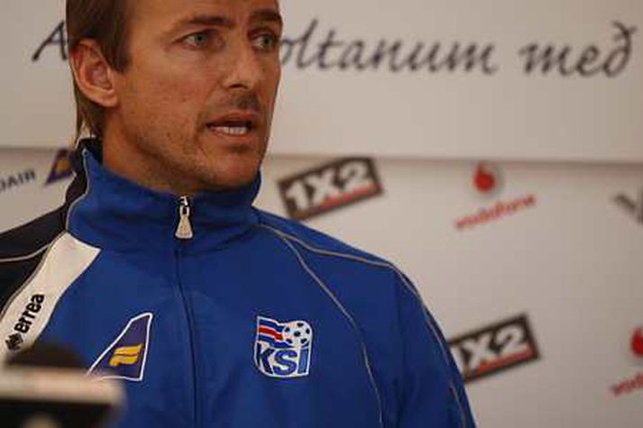 Eyjólfur Sverrisson á blaðamannafundi KSÍ fyrri landsleikinn gegn Norður-Írum fyrr í mánuðinum.