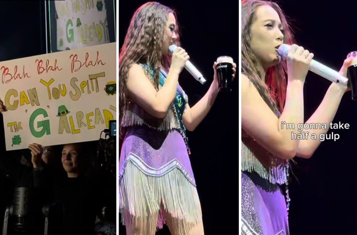 Laufey fékk sér sopa og hélt svo tónleikunum áfram. 