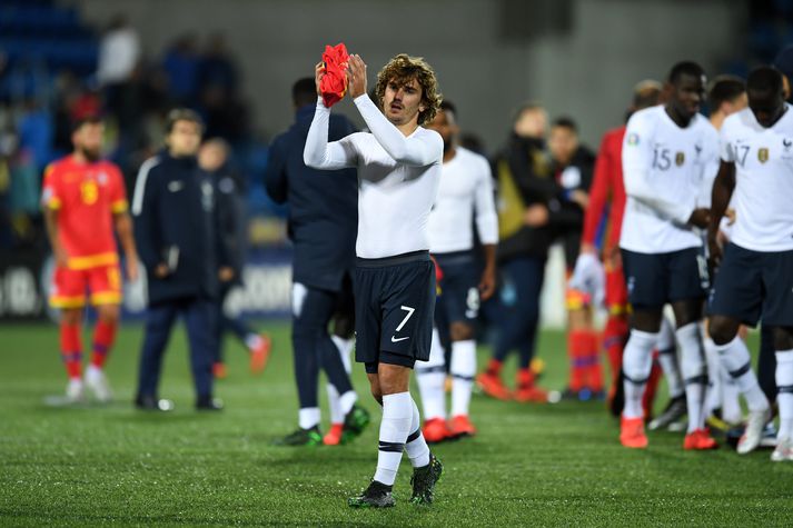 Griezmann eftir sigurinn í gær.