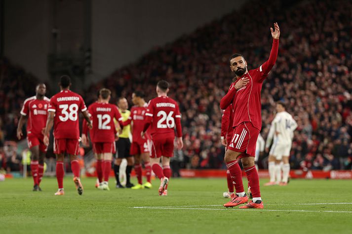 Mohamed Salah kom Liverpool á bragðið í kvöld með 250. marki sínu fyrir félagið í öllum keppnum
