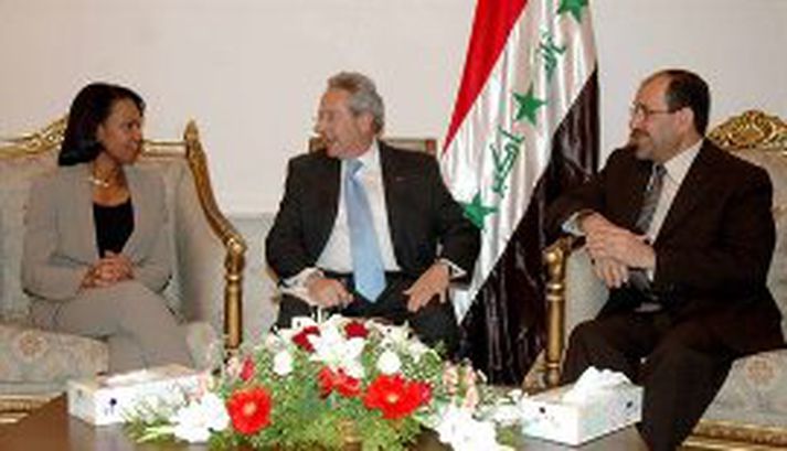 Condoleezza Rice utanríkisráðherra Bandaríkjanna ásamt Nouri al-Maliki forsætisráðherra íraks á fundinum í gær.