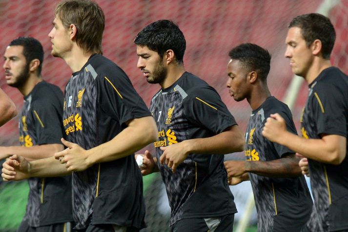 Luis Suarez  á æfingu með Liverpool.