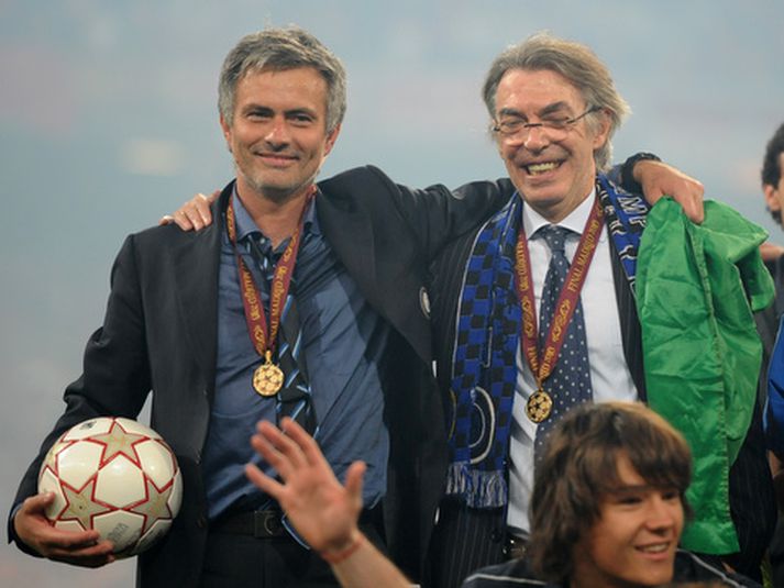 Massimo Moratti, forseti Internazionale og Jose Mourinho.