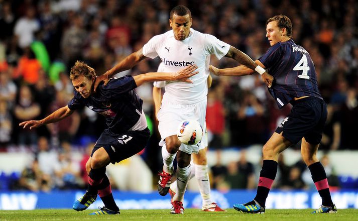 Eggert Gunnþór, lengst til hægri, í leik Hearts og Tottenham í forkeppni Evrópudeildar UEFA í ágúst síðastliðnum.