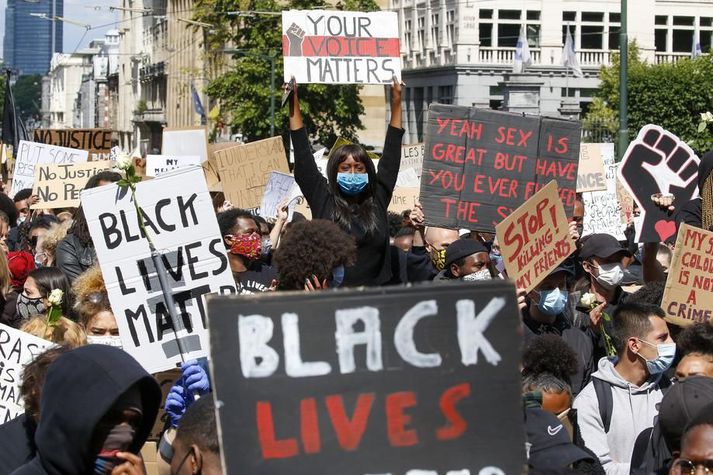 Black Lives Matter mótmælaganga í Liege í Belgíu.