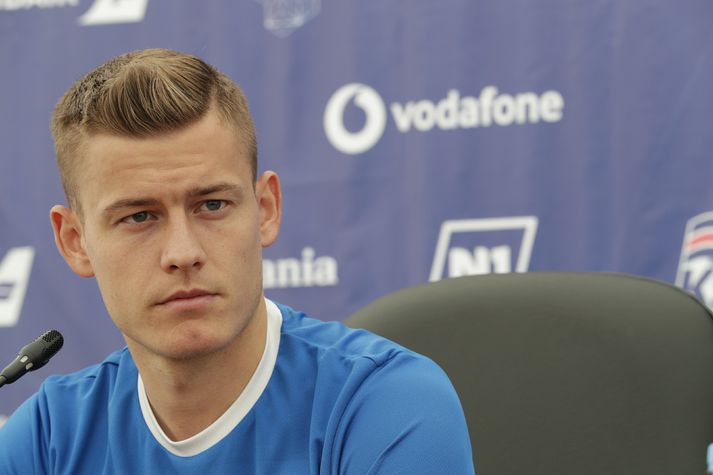 Alfreð Finnbogason á blaðamannafundinum í dag.