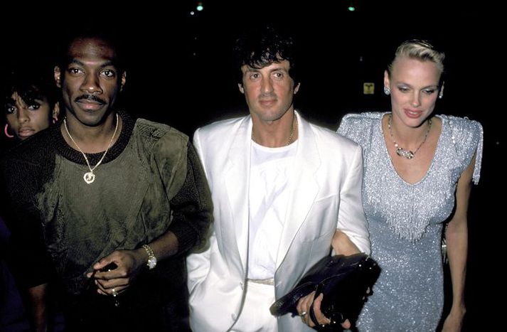 Eddie Murphy, Sylvester Stallone og Brigitte Nielsen á toppnum á níunda áratugnum.