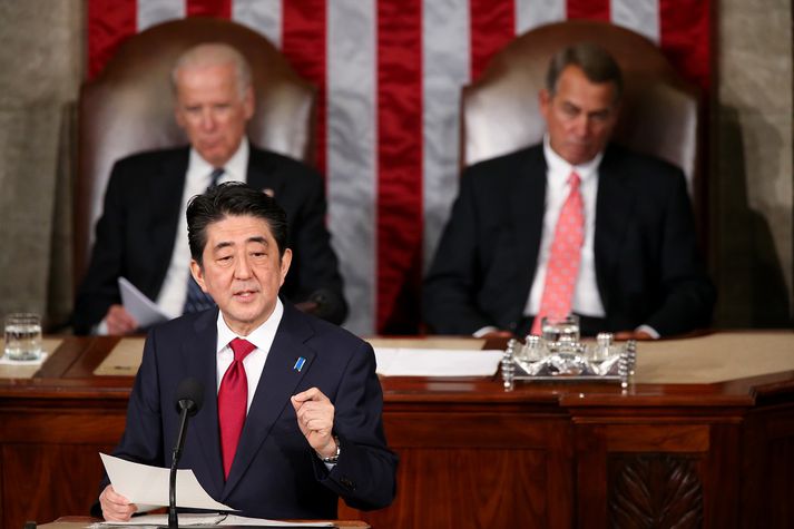 Shinzo Abe á þinginu.