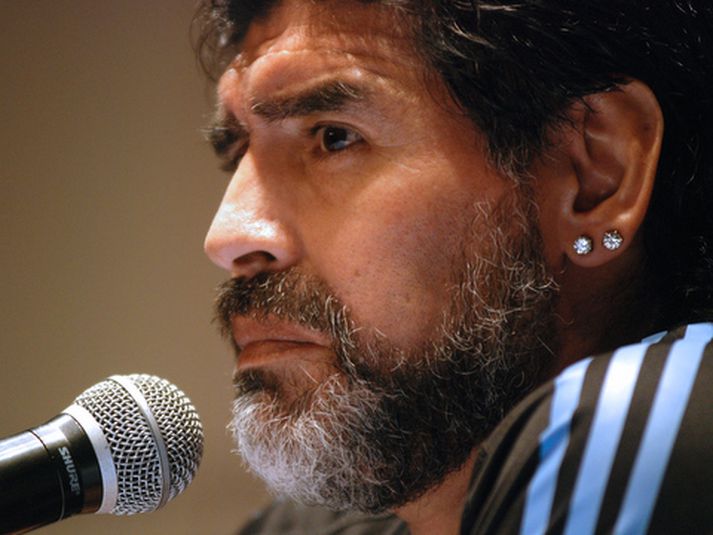 Diego Maradona, þjálfari argentínska landsliðsins.