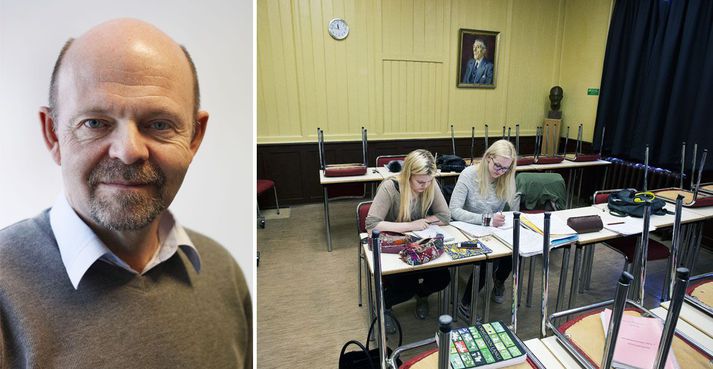 Ólafur Hjörtur Sigurjónsson (t.v.) og samviskusamir nemendur í MR í verkfallinu.