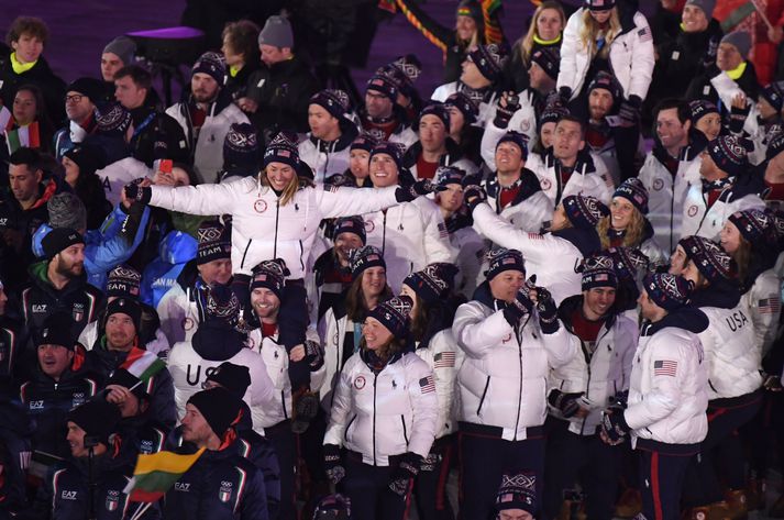 Hluti bandarísku keppendanna á Vetrarólympíuleikunum í Pyeongchang 2018.