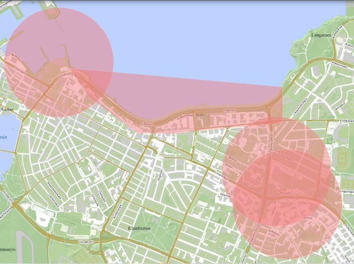 Bannið gildir á rauðmerktum svæðum til miðnættis á fimmtudag.