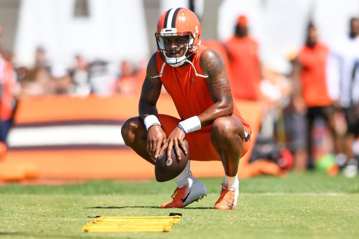 Deshaun Watson á æfingu Cleveland Browns á dögunum.