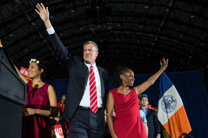 Bill de Blasio, ásamt eiginkonu sinni, Chirlane McCray.