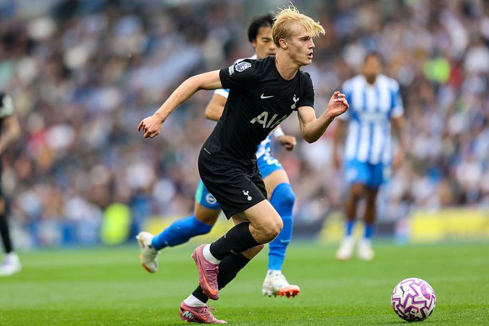 Lucas Bergvall á ferðinni gegn Brighton um helgina.