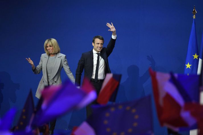 Emmanuel Macron og eiginkona hans Brigitte Trogneux.